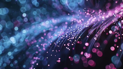 Close-up of a bundle of optical fibers on a futuristic, technological background - obrazy, fototapety, plakaty