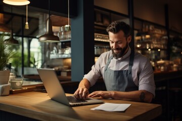 Fototapeta premium Self-reliant Small business owner male. Person barista. Generate Ai