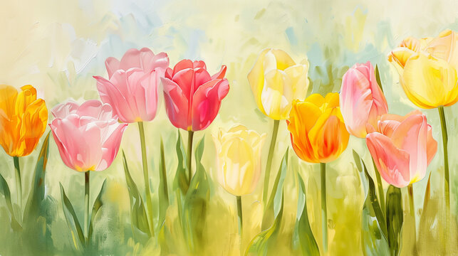 Colorful tulips art background