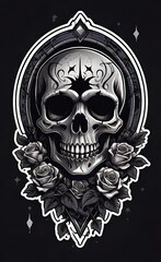 Vector gothic sticker, dark imprint of love tattoo, emo vintage texture element in grunge style, metallic cover poster, template for t-shirt print, tattoo,