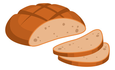 Sliced bread bun. Cartoon rye bakery icon