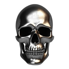 3d silver steel human skull isolated on white on Isolated transparent background png. generated with AI