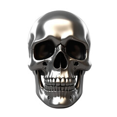 3d silver steel human skull isolated on white on Isolated transparent background png. generated with AI
