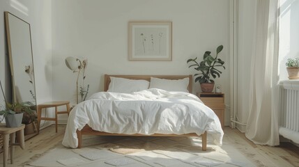 Contemporary Scandinavian Bedroom with Oak Furniture AI Generated.