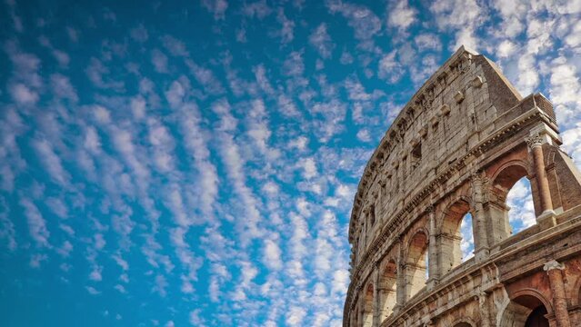 Colosseum Rome Low Angle Sky Clouds Time Lapse