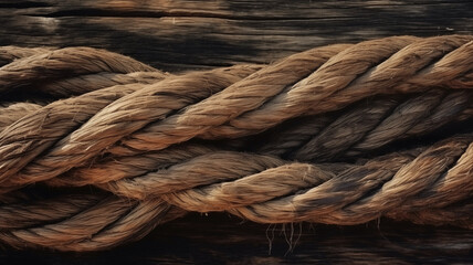 old grease-soaked rope over worn boards, background image - obrazy, fototapety, plakaty
