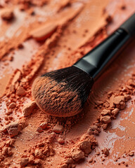 Make up brush and brown powder cosmetic, Generative AI