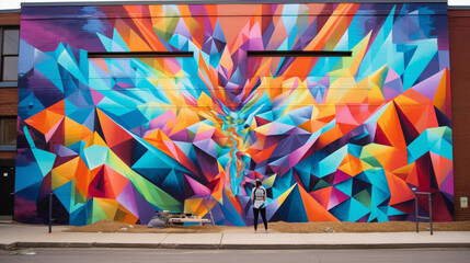 Explore the kaleidoscope of colors in a bold street art mural on a city wall.
