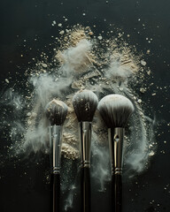 Make up brushes and white powder cosmetic, Generative AI