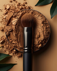 Make up brush and brown powder cosmetic, Generative AI