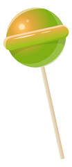 Green lolipop. Cartoon sweet candy ball on stick