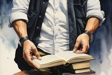 A man flips through a book. Concept - session, study.