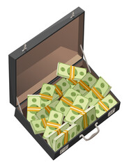 Suitcase full of money. Isometric illustration