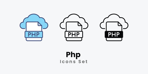Php  icon thin line and glyph vector icon stock illustration