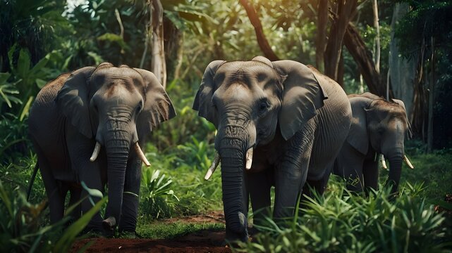 elephants in the zoo. Manny elephants in the jungle. Ai ganerated image