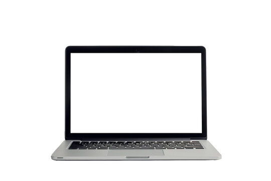 Laptop with blank white screen isolated on transparent background With clipping path. cut out. 3d render