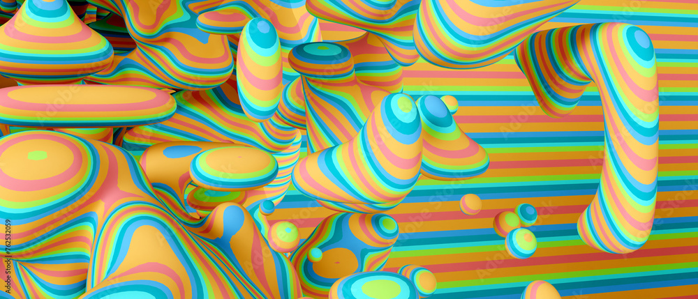 Poster abstract background with colorful liquid shapes. 3d rendering
