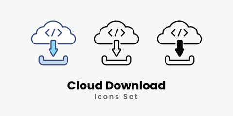 Cloud Download icon thin line and glyph vector icon stock illustration