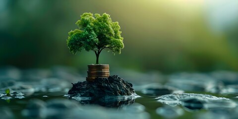 Sustainable investment concept with ESG tree stack coins symbolizing responsible practices. Concept Sustainable Investment, ESG Criteria, Tree Stack Coins, Responsible Practices