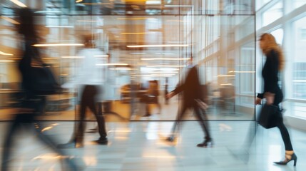 Blurry Photo of People Walking in a Lobby