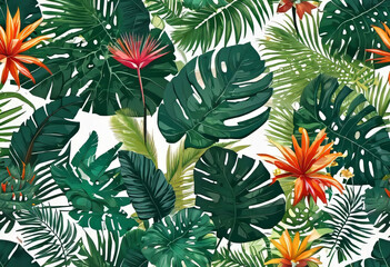 Fototapeta na wymiar Vector illustration, modern collage of floral illustrations of tropical elements, palm leaf, logo for greeting card, background or label,