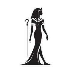 Egyptian Queen silhouette: Ancient Egyptian Vector Embracing the sands of pharaoh times. Egyptian queen black illustration.