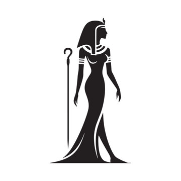 Egyptian Queen silhouette: Ancient Egyptian Vector Embracing the sands of pharaoh times. Egyptian queen black illustration.