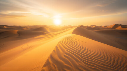 Fototapeta na wymiar Yellow sand dunes, soft light, windy sand, sunrise
