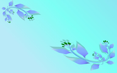 Fototapeta na wymiar flowering leaf decorations frame the blue gradient background