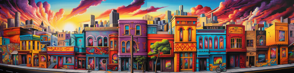 Let the city come alive with the bold colors and dynamic designs of a street art mural. - obrazy, fototapety, plakaty