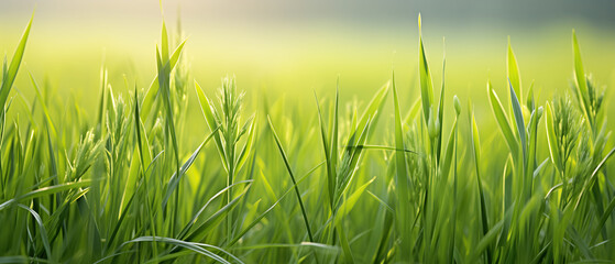 Eternal dance: sun and grass. A vibrant field of green grass basking in the warm glow of the sun, creating a serene and tranquil scene in nature. Pattern grass background for graphic design