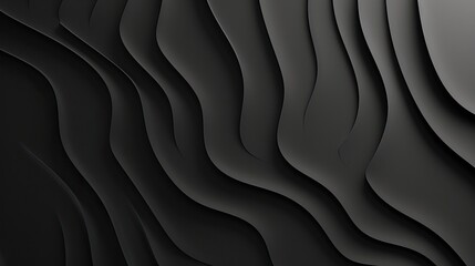 Abstract image of monochrome waves on a black background, minimalism. Layers, folds, separation, segmentation, design, texture, dynamics, movement, backdrop. Generative by AI