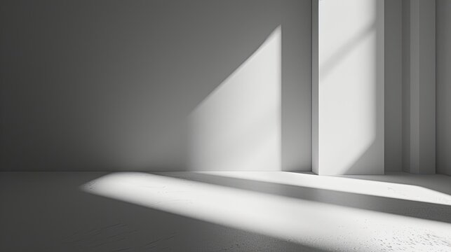 Abstract image of an empty white room with windows made in a flat style, minimalism, lattice, simple geometric shapes, protrusions. Architecture, lack of furniture, unusual design. Generative by AI