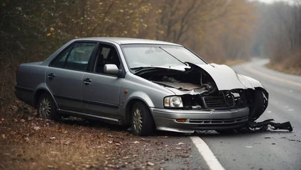 Fotobehang broken car after an accident, insurance concept. © Olena Yefremkina