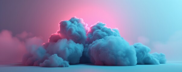 Group of Smoke Clouds on Blue and Pink Background
