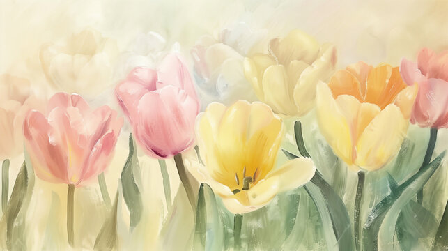 Tulips  art background in pastel colors