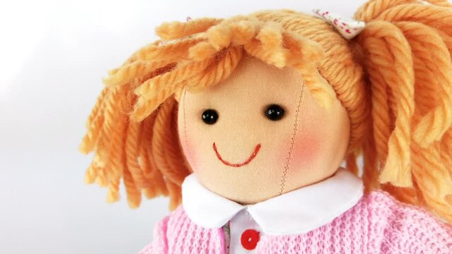 cute smiling pretty rag doll portrait closeup on white
