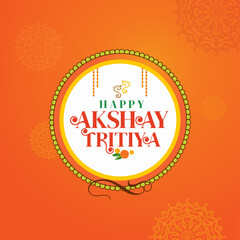 Happy Akshaya Tritiya concept illustration with Pooja Kalash, religious festival of India celebration