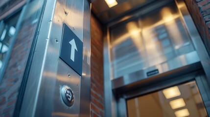 Modern elevator icon installed on the wall in the lobby of an apartment building