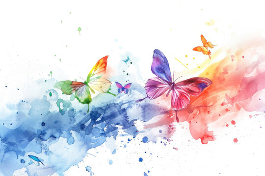Watercolor butterflies and splash.