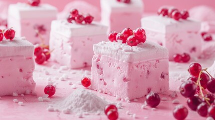 Obraz na płótnie Canvas Pink Cake With Cherries