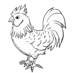 Sketch rooster isolated on white background