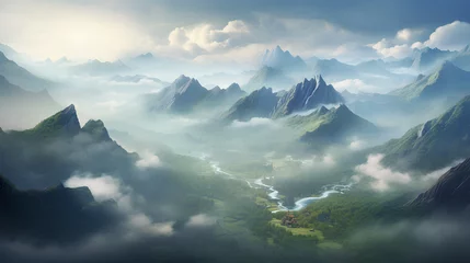 Photo sur Plexiglas Matin avec brouillard sunrise over the mountains