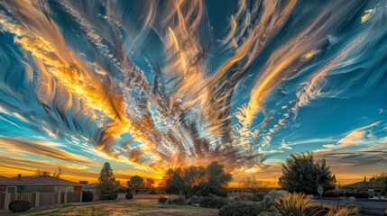 beautiful sky at sunset with light Cirrus cloud in the form of angel wings