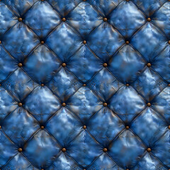 Abstract blue quilted fabric texture with button details for backgrounds or graphic design.