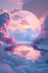 Abstract factasy and realistic mirror in desert, background, futuristic