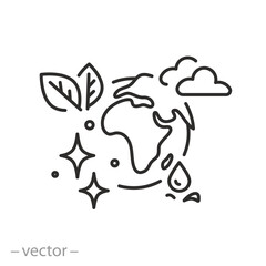 clean planet earth icon, green environment course, global nature protection, future clean world ecology, thin line symbol - editable stroke vector illustration