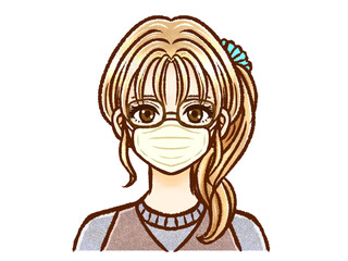 マスクをつけた金髪ポニーテールの大人女性2