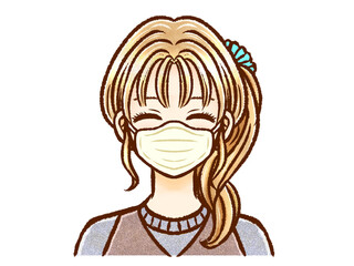 マスクをつけた金髪ポニーテールの大人女性4