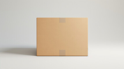 Mockup of a closed cardboard box for a brand, on a white background